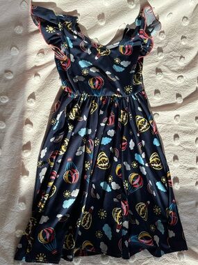 Dot Dot Smile Navy Hot-Air Balloon Print Ruffle Sleeve Dress
